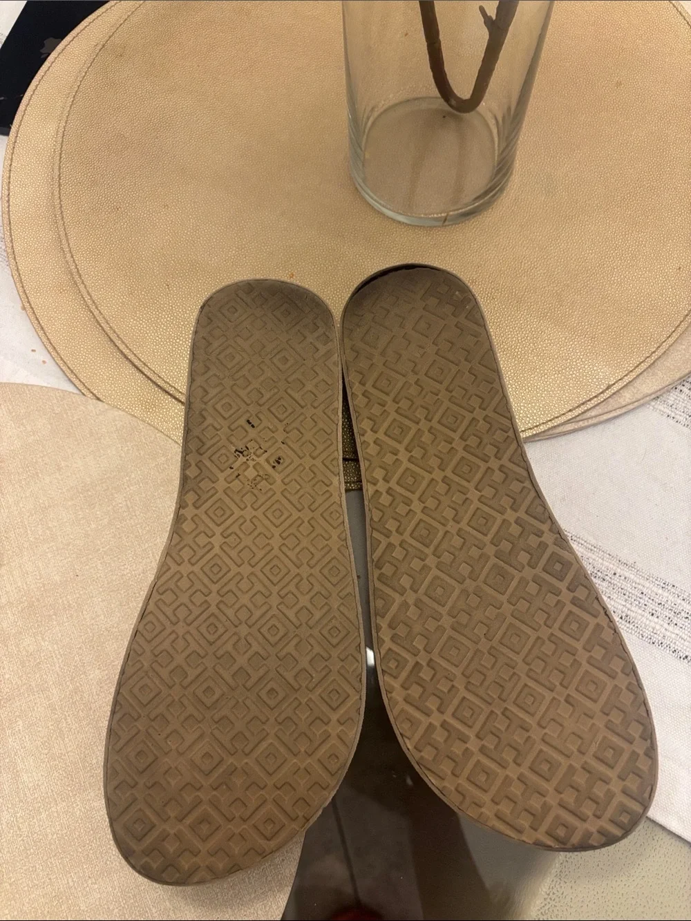 Tory Burch Beige Jelly Flip Sandals with Gold Logo